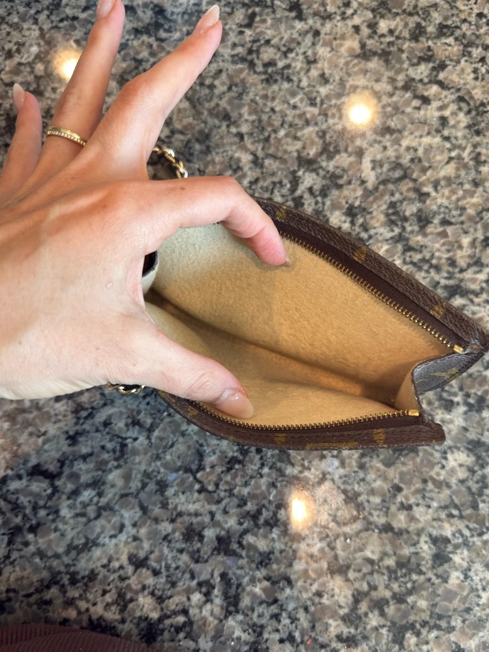 Louis Vuitton Brown Monogram Mini Wristlet with Gold Chain
